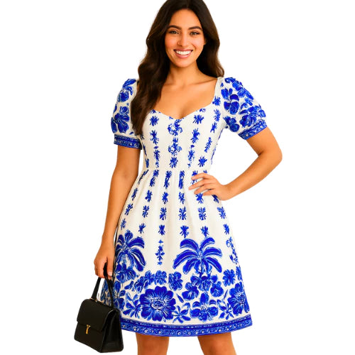 Vestido Curto Feminino Soltinho com Lastex na Cintura em Crepinho