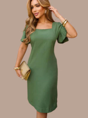 Vestido Feminino com Manga em Viscolinho Liso – Elegância e Conforto