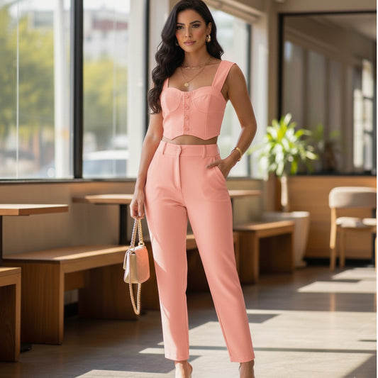 Conjunto Alfaiataria Fabiane – Cropped Top + Calça Feminina