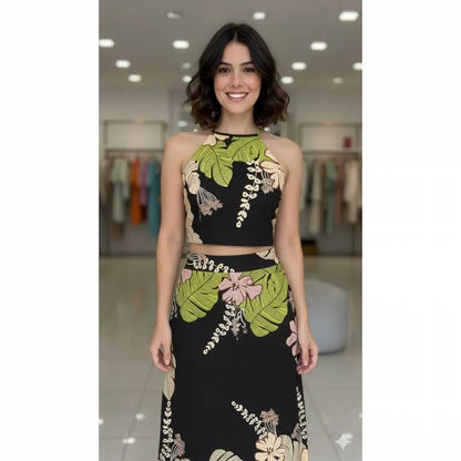Conjunto Saia e Cropped estampado