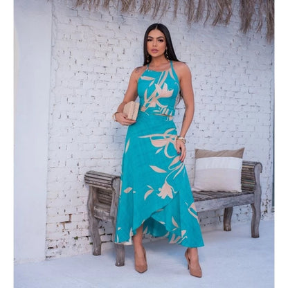 Conjunto Feminino Social Elegante em Viscolinho Estampado – Saia Envelope e Cropped