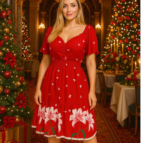 Vestido Curto Feminino Soltinho com Lastex na Cintura em Crepinho