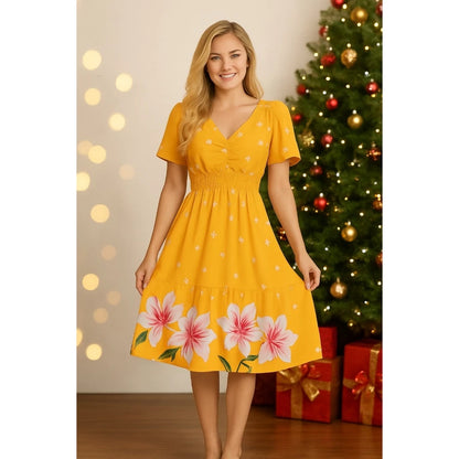 Vestido Curto Feminino Soltinho com Lastex na Cintura em Crepinho