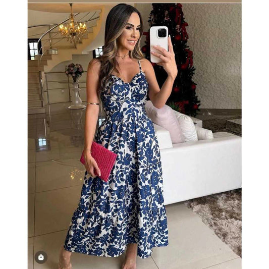 Vestido Midi 3 Marias  Estampado Floral com Bojo e Alça Regulável