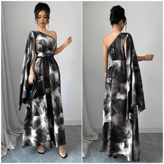 Vestido Longo Feminino Estampa Floral com Manga Bufante e Cintura Elástica