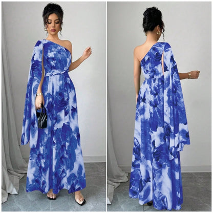 Vestido Longo Feminino Estampa Floral com Manga Bufante e Cintura Elástica