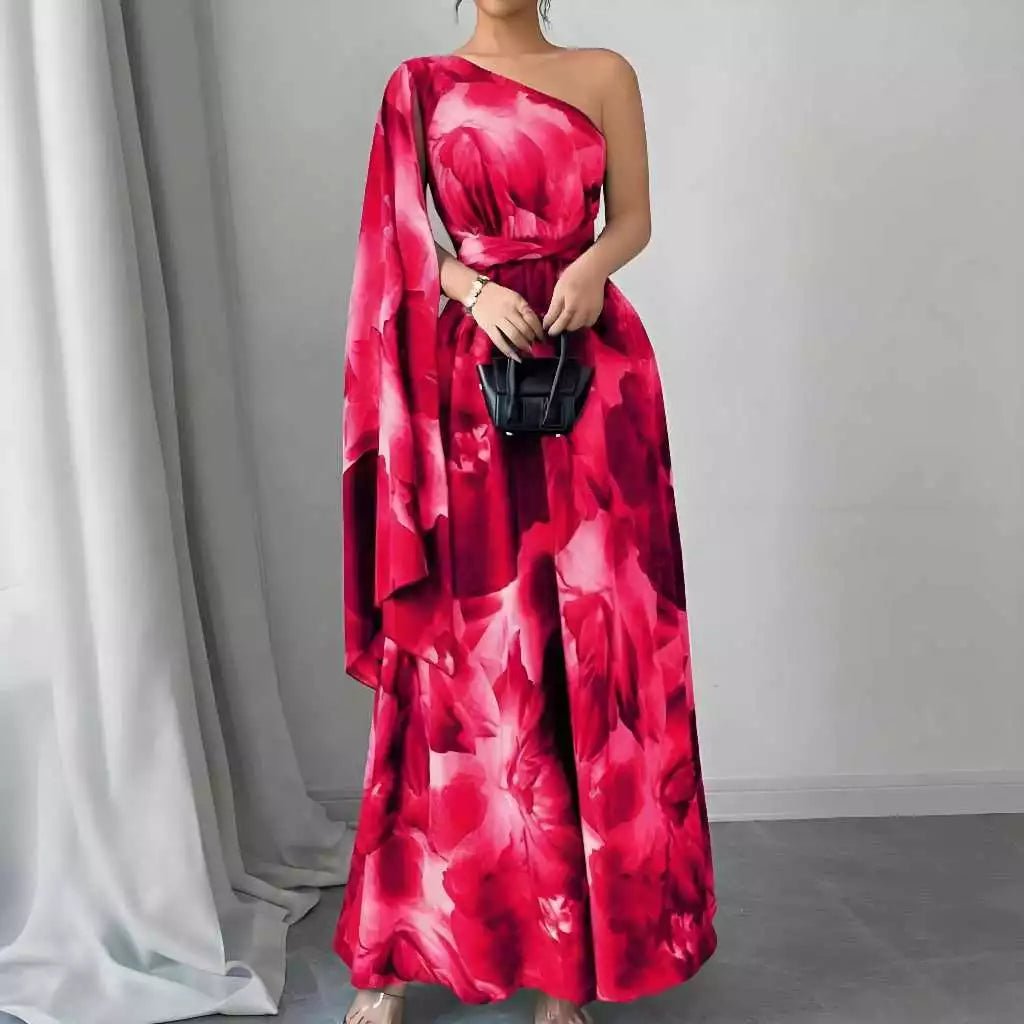 Vestido Longo Feminino Estampa Floral com Manga Bufante e Cintura Elástica