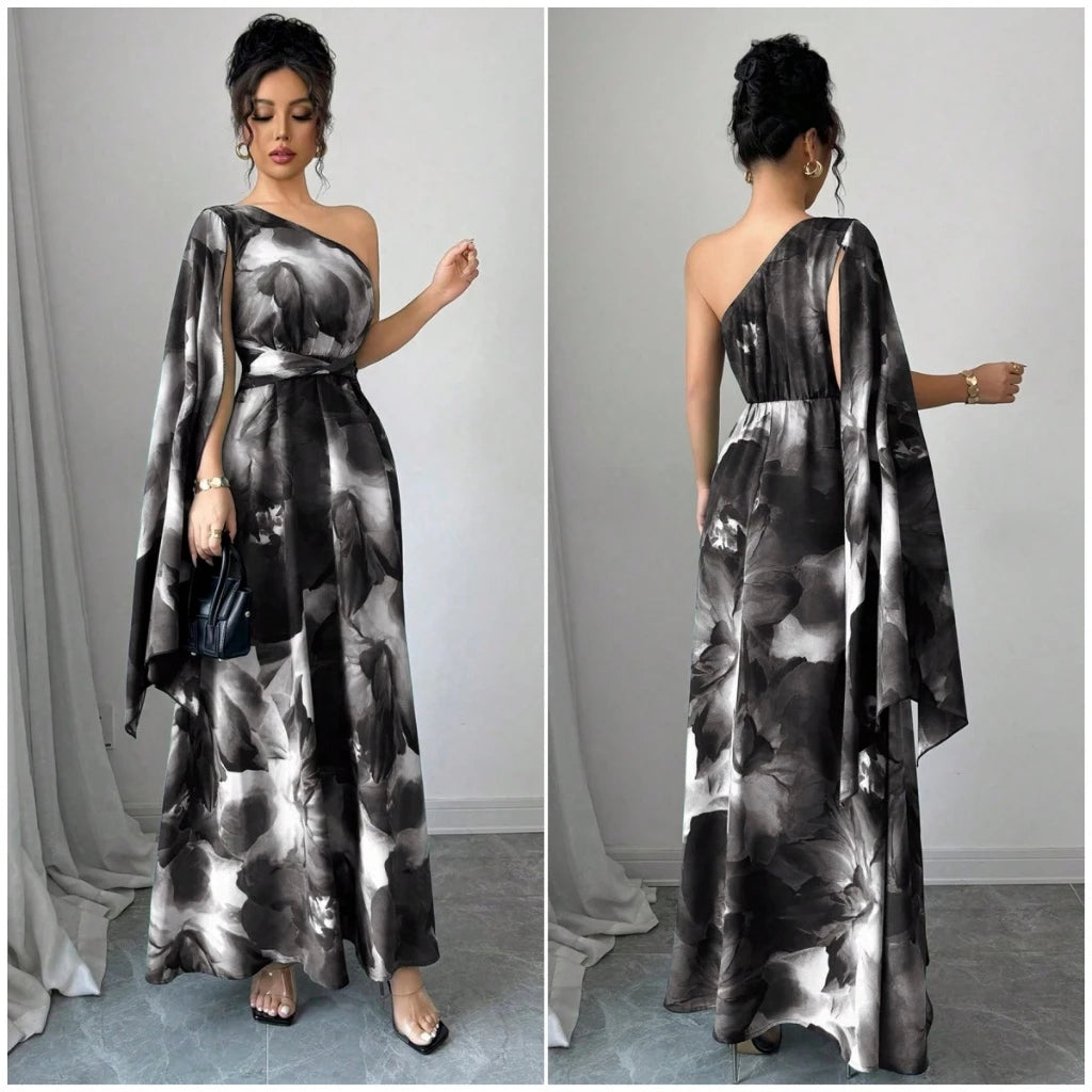 Vestido Longo Feminino Estampa Floral com Manga Bufante e Cintura Elástica