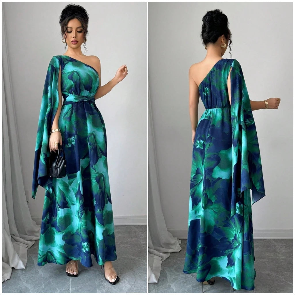 Vestido Longo Feminino Estampa Floral com Manga Bufante e Cintura Elástica