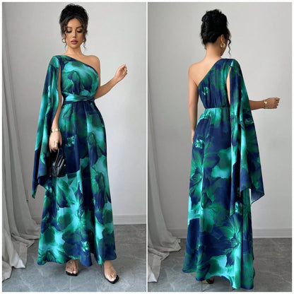 Vestido Longo Feminino Estampa Floral com Manga Bufante e Cintura Elástica