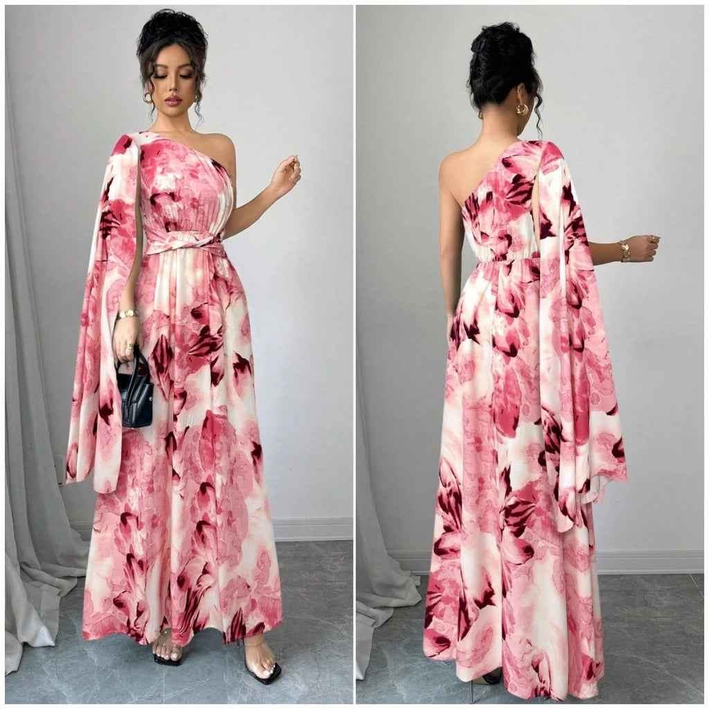 Vestido Longo Feminino Estampa Floral com Manga Bufante e Cintura Elástica