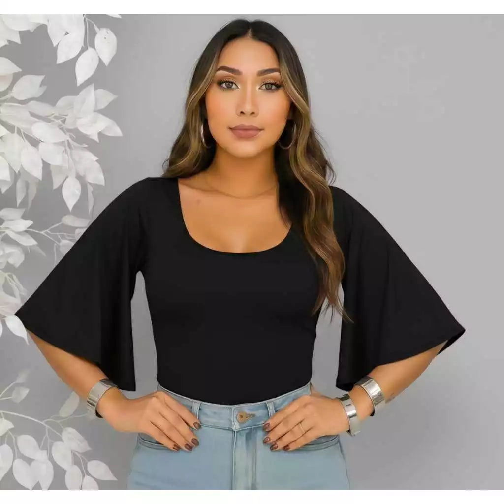 Body Feminino Manga Flare em Suplex Premium