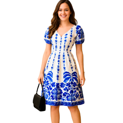 Vestido Curto Feminino Soltinho com Lastex na Cintura em Crepinho