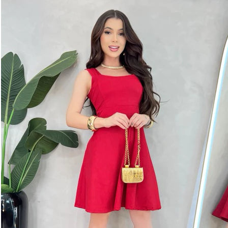 Vestido Rodado Feminino com Alça Larga e Pregas – Soltinho e Elegante