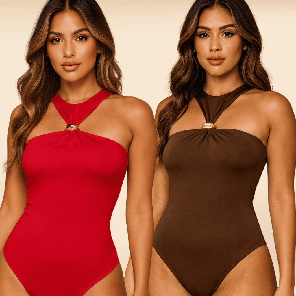 Body Feminino Elegante em Suplex Premium com Argola Dourada