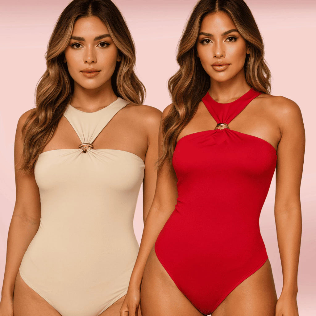 Body Feminino Elegante em Suplex Premium com Argola Dourada