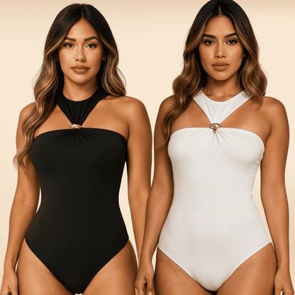 Body Feminino Elegante em Suplex Premium com Argola Dourada