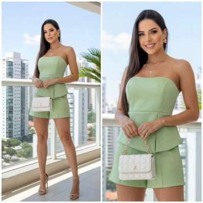 Conjunto Feminino Luxo Tomara Que Caia e Short Elegante