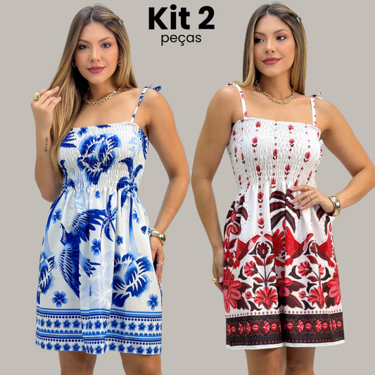 Kit Vestido Feminino Curto Estampado com Alça Regulável