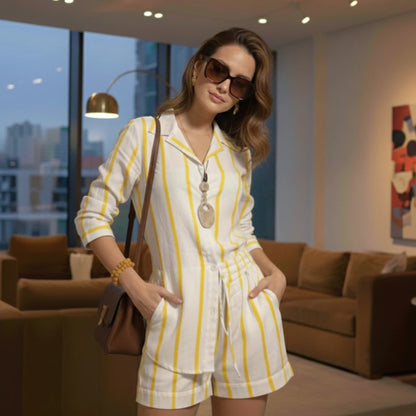 Conjunto Feminino Listrado em Viscolinho Premium