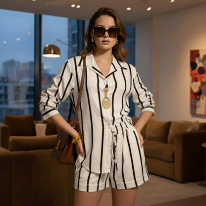 Conjunto Feminino Listrado em Viscolinho Premium