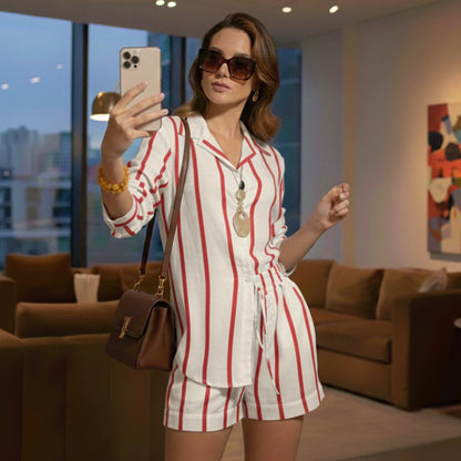 Conjunto Feminino Listrado em Viscolinho Premium