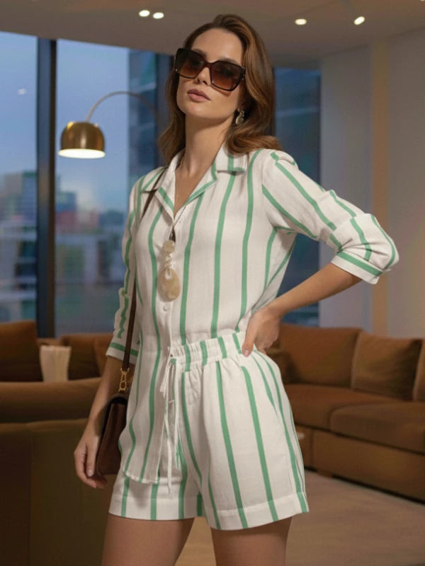 Conjunto Feminino Listrado em Viscolinho Premium