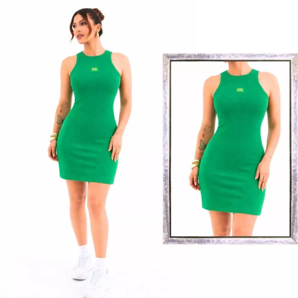 Vestido Tubinho Feminino Brasil com Emblema Bordado – Estilo e Personalidade