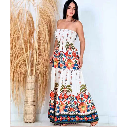 Vestido Longo Feminino Tropical Tomara que Caia Estampado – Leve e Elegante