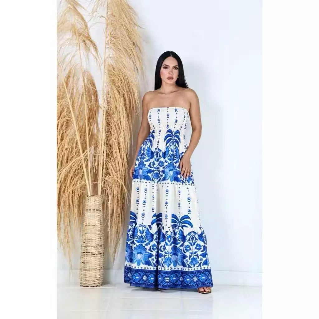 Vestido Longo Feminino Tropical Tomara que Caia Estampado – Leve e Elegante