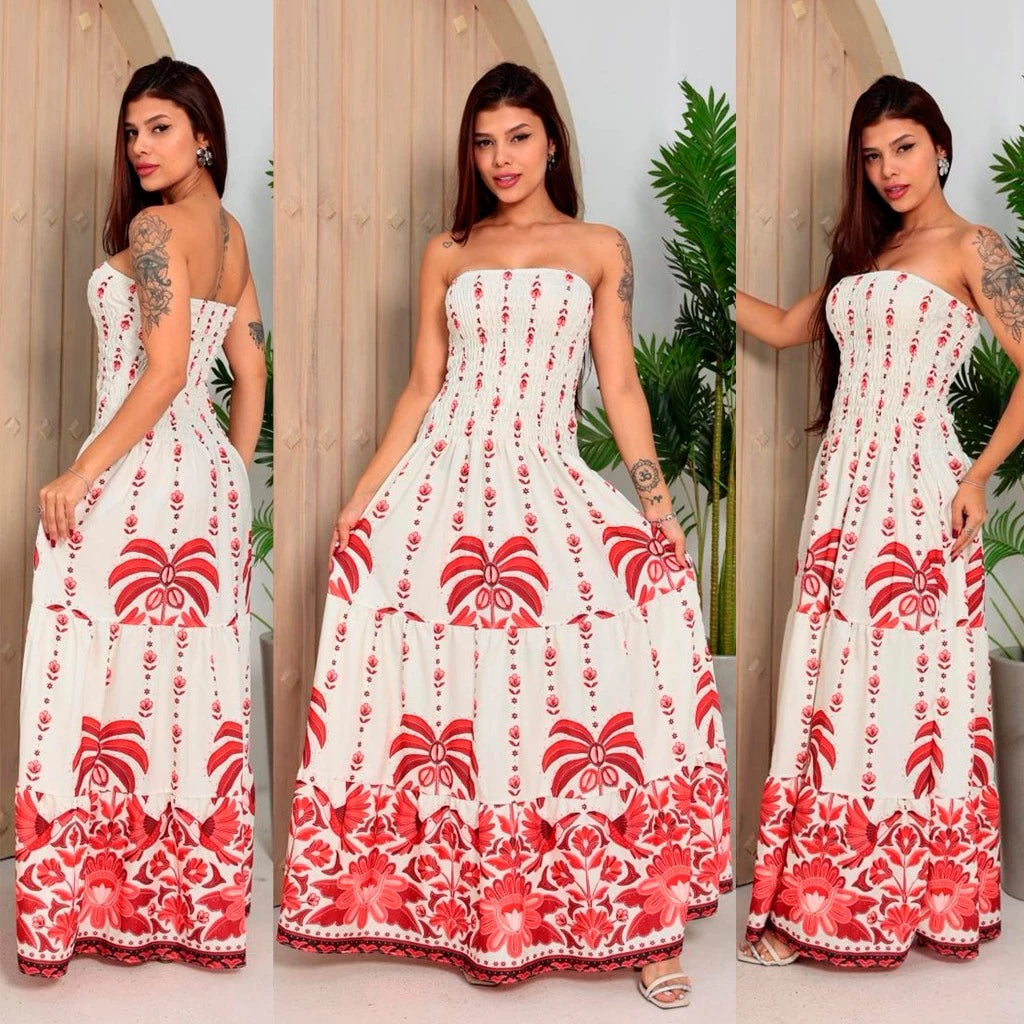 Vestido Longo Feminino Tropical Tomara que Caia Estampado – Leve e Elegante