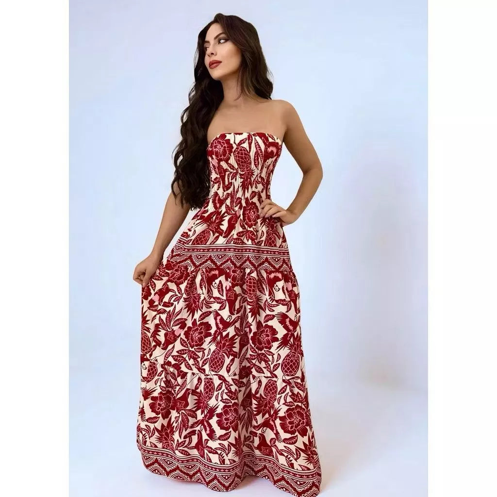 Vestido Longo Feminino Tropical Tomara que Caia Estampado – Leve e Elegante