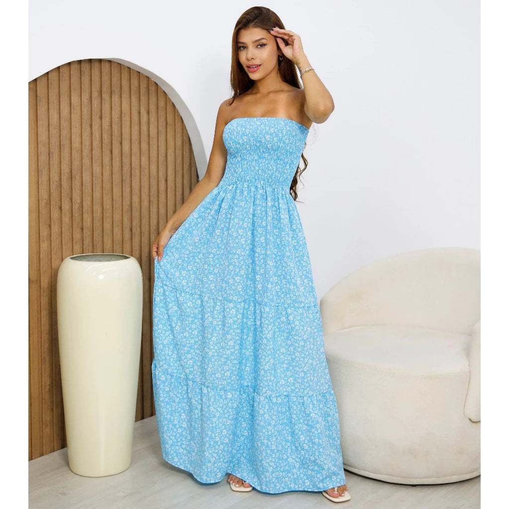 Vestido Longo Feminino Tropical Tomara que Caia Estampado – Leve e Elegante