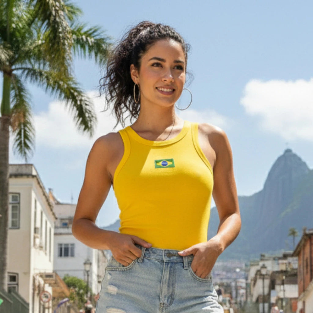 Regata Feminina Brasil em Tecido Premium Não Transparente com Símbolo do Brasil