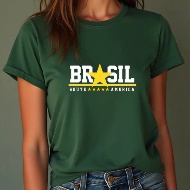 Blusa Feminina Camiseta do Brasil Copa 2026 Varias estampas Algodão