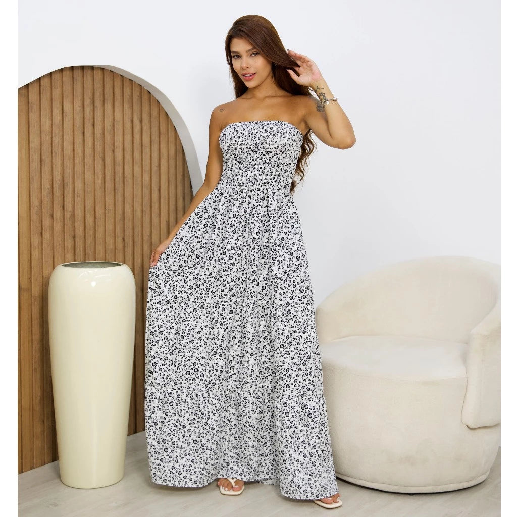 Vestido Longo Feminino Tropical Tomara que Caia Estampado – Leve e Elegante