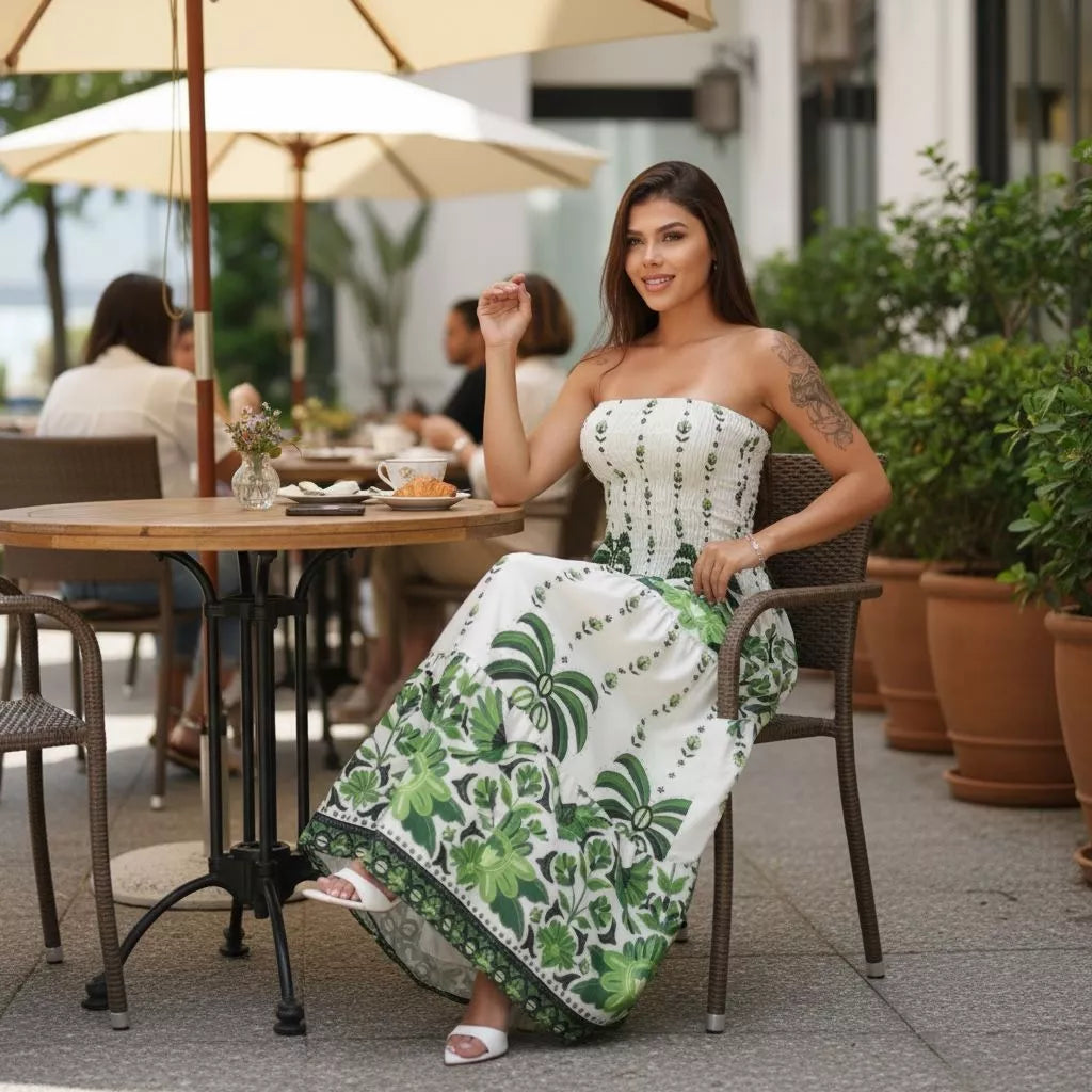 Vestido Longo Feminino Tropical Tomara que Caia Estampado – Leve e Elegante