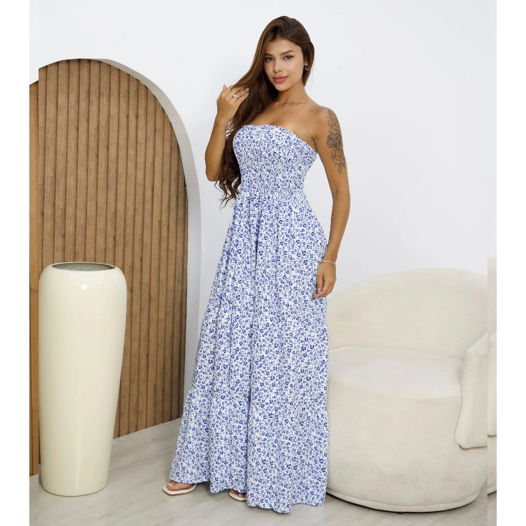 Vestido Longo Feminino Tropical Tomara que Caia Estampado – Leve e Elegante
