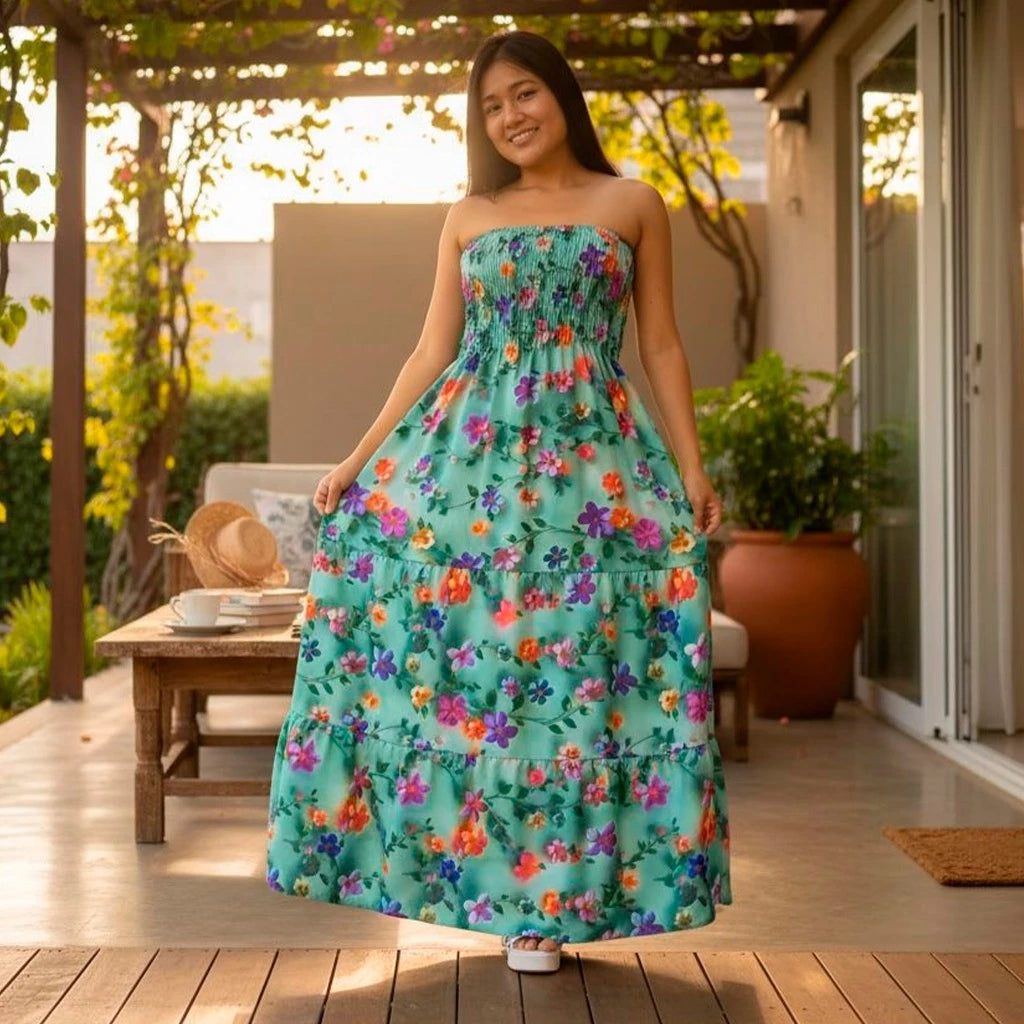 Vestido Longo Feminino Tropical Tomara que Caia Estampado – Leve e Elegante