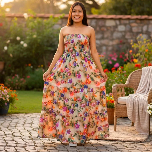 Vestido Longo Feminino Tropical Tomara que Caia Estampado – Leve e Elegante