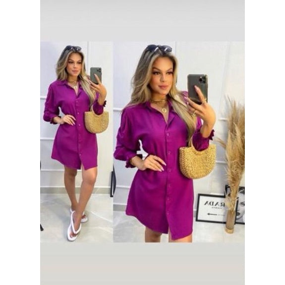Vestido chamise com punho chemise