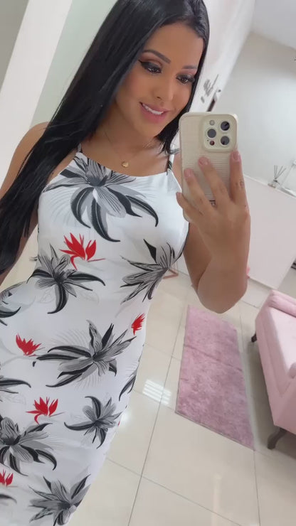 Vestido Feminino Midi em Neoplex com Alcinha e Fenda – Elegância Moderna