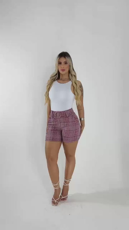 Shorts Feminino Skinny em Tecido Linho com Cinto Forrado e Bolso – Elegância e Conforto