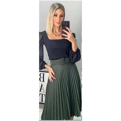 Saia Midi Plissada Feminina