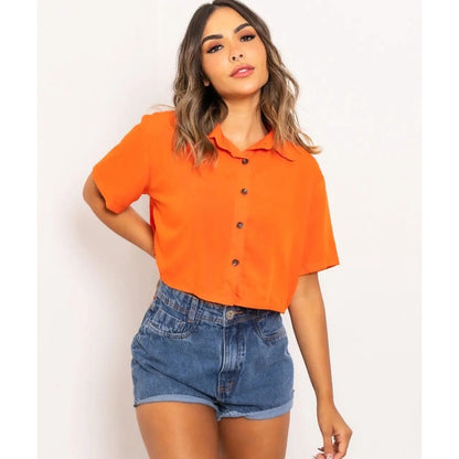 Cropped Camisa Social Botões Em Duna verão