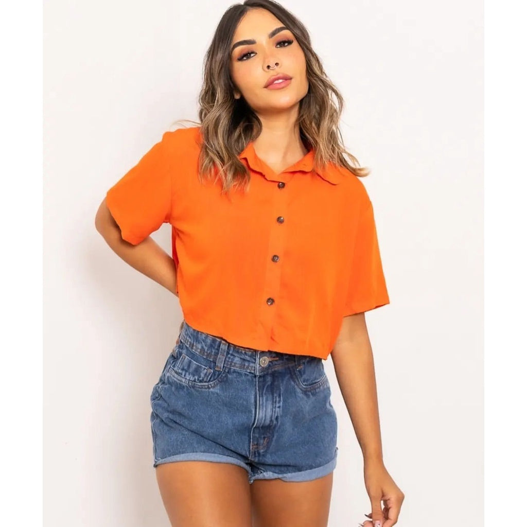 Cropped Camisa Social Botões Em Duna verão