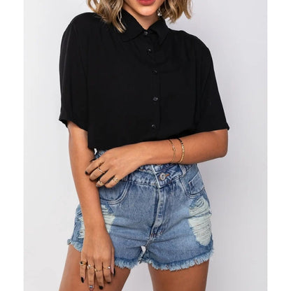 Cropped Camisa Social Botões Em Duna verão