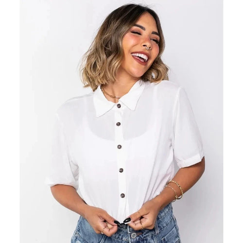 Cropped Camisa Social Botões Em Duna verão Simples Glamour