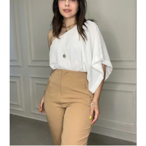 Body Um Ombro Só Mula Manca com Manga Ampla alfaiataria Simples Glamour