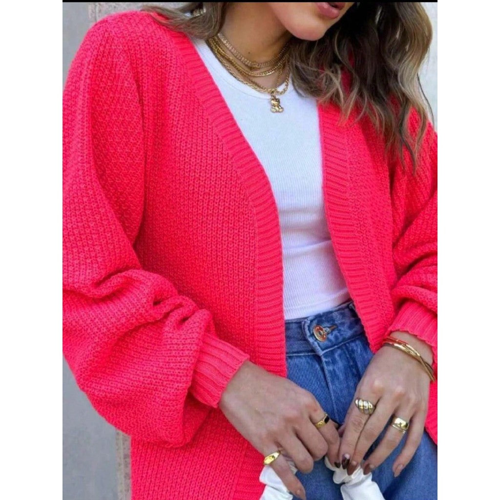 Cardigan Tricô Outono /Inverno Manga longa casaquinho Feminino